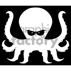 Royalty Free RF Clipart Illustration White Angry Octopus Cartoon Mascot Character Vector Illustration With Black Background