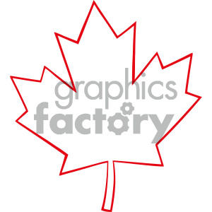 Royalty Free RF Clipart Illustration Outlined Canadian Maple Leaf Red Line Cartoon Drawing Vector Illustration Isolated On White Background