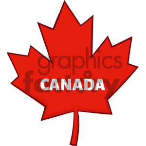 Royalty Free RF Clipart Illustration Canadian Red Maple Leaf Line Cartoon Drawing Vector Illustration Isolated On White Background With Text Canada