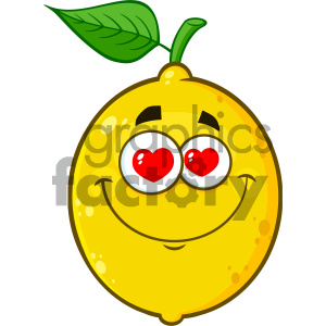 Royalty Free RF Clipart Illustration Loving Yellow Lemon Fruit Cartoon Emoji Face Character With Hearts Eyes Vector Illustration Isolated On White Background