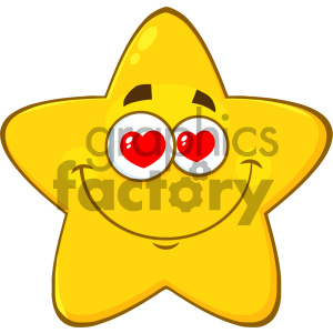 Royalty Free RF Clipart Illustration Loving Yellow Star Cartoon Emoji Face Character With Hearts Eyes Vector Illustration Isolated On White Background