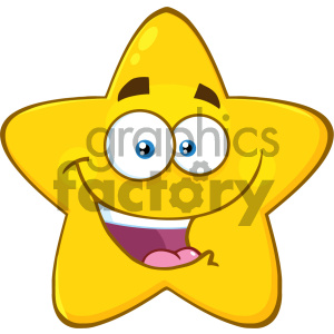   Royalty Free RF Clipart Illustration Happy Yellow Star Cartoon Emoji Face Character With Expression Vector Illustration Isolated On White Background 