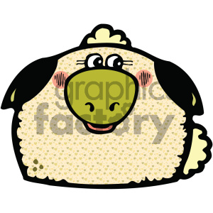 The image is a cartoonish clipart of a sheep. The sheep has a cream-colored body speckled with little heart shapes, black head, ears, and legs, along with a large green area on its face that resembles a gumdrop.