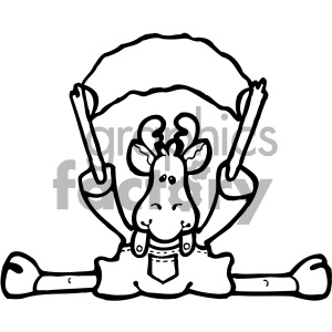 The clipart image features a cartoonish moose lying on its stomach, with legs stretched out to the sides and arms raised to hold up a circular sign or space above its head. The moose appears to have a content expression and is wearing overalls with a pocket in the front.