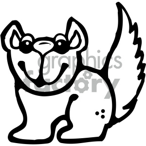 The clipart image features a simplified, black and white drawing of a squirrel. The squirrel appears cartoonish with a prominent, cheerful smile, large eyes, and a bushy tail.