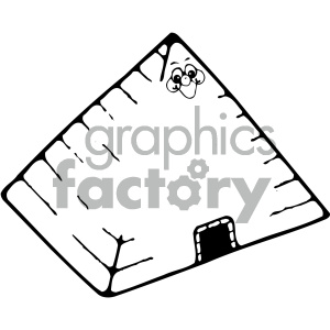 A black and white clipart illustration of a pyramid with a smiling face at the top.