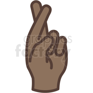 Clipart image of a hand gesture showing crossed fingers, symbolizing luck, with a dark skin tone.