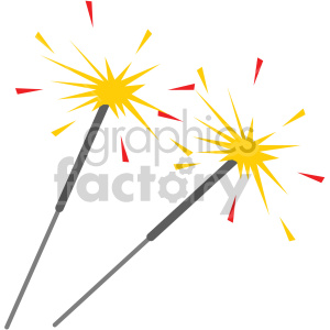 Clipart image of two sparklers with bright yellow and red sparks.