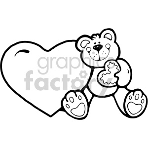 A cute teddy bear holding a heart, next to a large heart background, perfect for Valentine's Day.