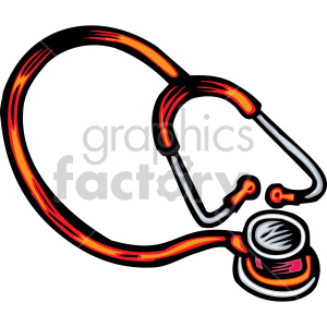 A clipart image of a stethoscope with red highlights, commonly used as a medical instrument by healthcare professionals for listening to internal sounds of a patient's body.