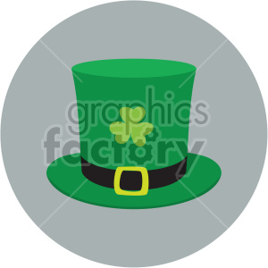 Clipart image of a green leprechaun hat with a shamrock and a black band with a gold buckle, symbolizing St. Patrick's Day.