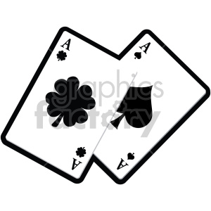 Clipart image of two playing cards, an ace of clubs featuring a shamrock and an ace of spades.