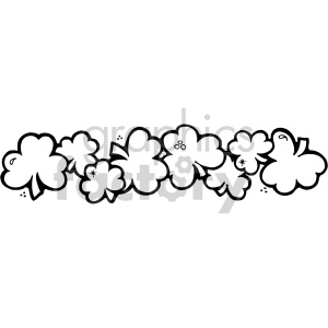 Black and white clipart image of various shamrock and clover leaves, often associated with St. Patrick's Day and Irish culture.