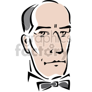 A stylized illustration of a senior bald man wearing a bow tie.