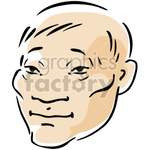 Clipart image of an Asian man's face illustration with neutral expression.