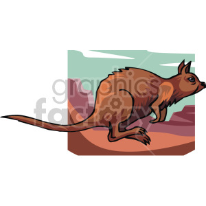 The clipart image shows a cartoon kangaroo mouse, which is a mouse that has long rear legs and can jump like a kangaroo. This image shows one in mid jump