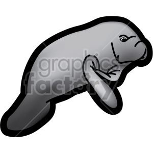 Clipart image of a gray manatee illustrated in a simple, cartoon style.