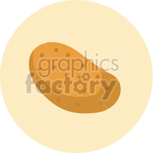 A simple clipart image of a brown potato with small dots representing eyes, placed within a light beige circular background.