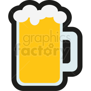 A clipart image of a beer mug filled with beer and frothy foam on top.