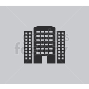 Clipart image of three buildings. The middle building is taller and wider, with two narrower buildings on each side. The buildings are in a simple black and white style.
