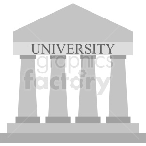 A grey clipart image of a university building with classical columns and a triangular pediment, featuring the text 'UNIVERSITY' at the top.