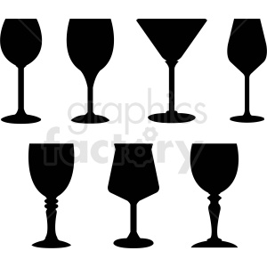 Silhouette clipart of various wine glasses, showcasing different shapes and styles.