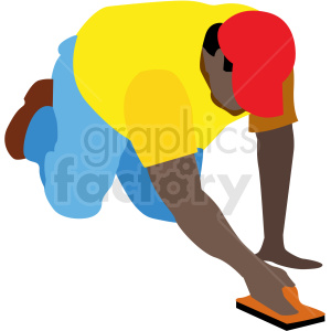 Clipart of a man smoothing concrete wearing a red cap, yellow shirt, and blue jeans.