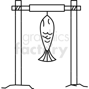 black and white fish hanging on rod icon