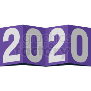 A purple and gray 3D text illustration of the year 2020.