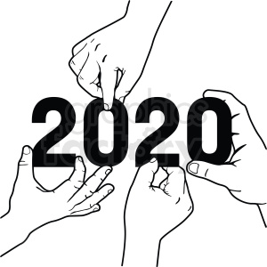 Illustration of multiple hands holding the numbers 2020.