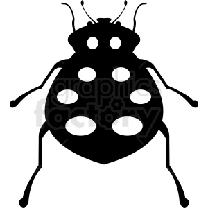 A black silhouette of a stink bug  with six spots on its back.