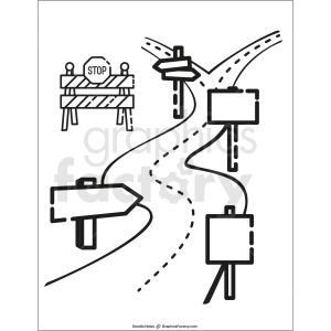 doodle+notes black+white km travel vacation road template