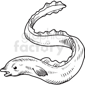 Black and white line art illustration of an eel.