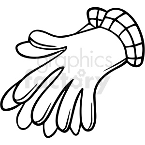 A black and white clipart image of a pair of gloves. The gloves have a simple, outlined design with a checkered cuff pattern.