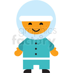 A cartoon-style clipart image of a happy person dressed in traditional Indigenous Arctic clothing, including a teal parka and hood.