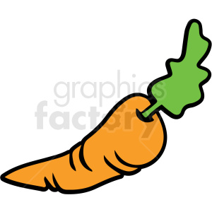 Colorful clipart image of an orange carrot with green leaves.