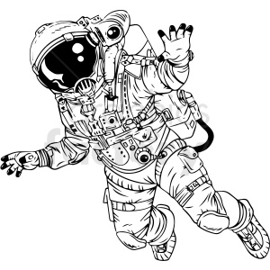The clipart image features a black and white illustration of an astronaut in a space suit. The astronaut is depicted with a helmet and gloves, floating in space.
