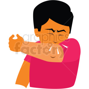 Clipart of a person coughing into their elbow, demonstrating proper hygiene when sick.