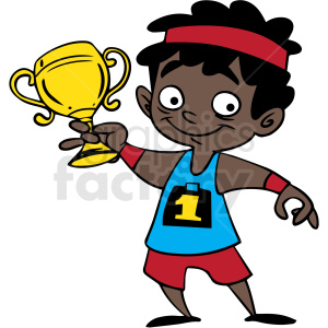 african american cartoon child holding trophy vector