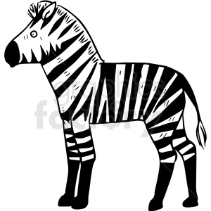 The clipart image shows a stylized zebra standing in profile. The zebra is depicted in a black and white illustration with stripes characteristic of the species.