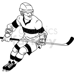 black and white hockey player skating clipart