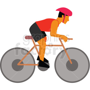 Clipart image of a person wearing a red helmet and red shirt riding a bicycle, demonstrating cycling or biking activity.