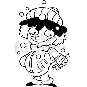 black and white cartoon kid bundled up for winter vector clipart