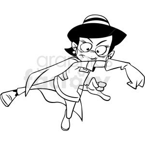 black and white cartoon nurse punching vector clipart