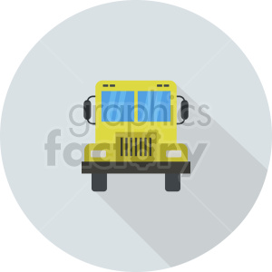 A front view of a yellow school bus in a flat design style.