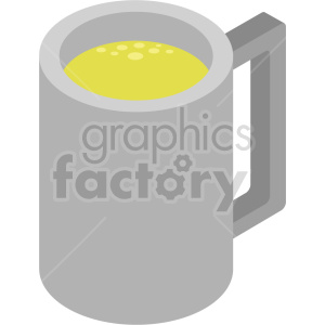 Isometric view of a beer mug with a handle, filled with yellow liquid, indicating beer.