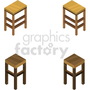 Clipart image featuring four illustrated wooden stools in different shades of brown and yellow, with a simple and minimalistic design.