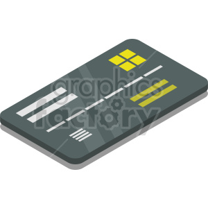 A clipart image of a credit card with a modern design featuring abstract lines and squares in shades of yellow, white, and grey.