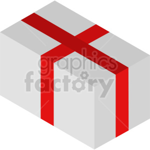 Isometric illustration of a wrapped gift box with a red ribbon.