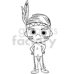 A cartoon-style illustration of a boy wearing a headband with feathers and traditional attire.